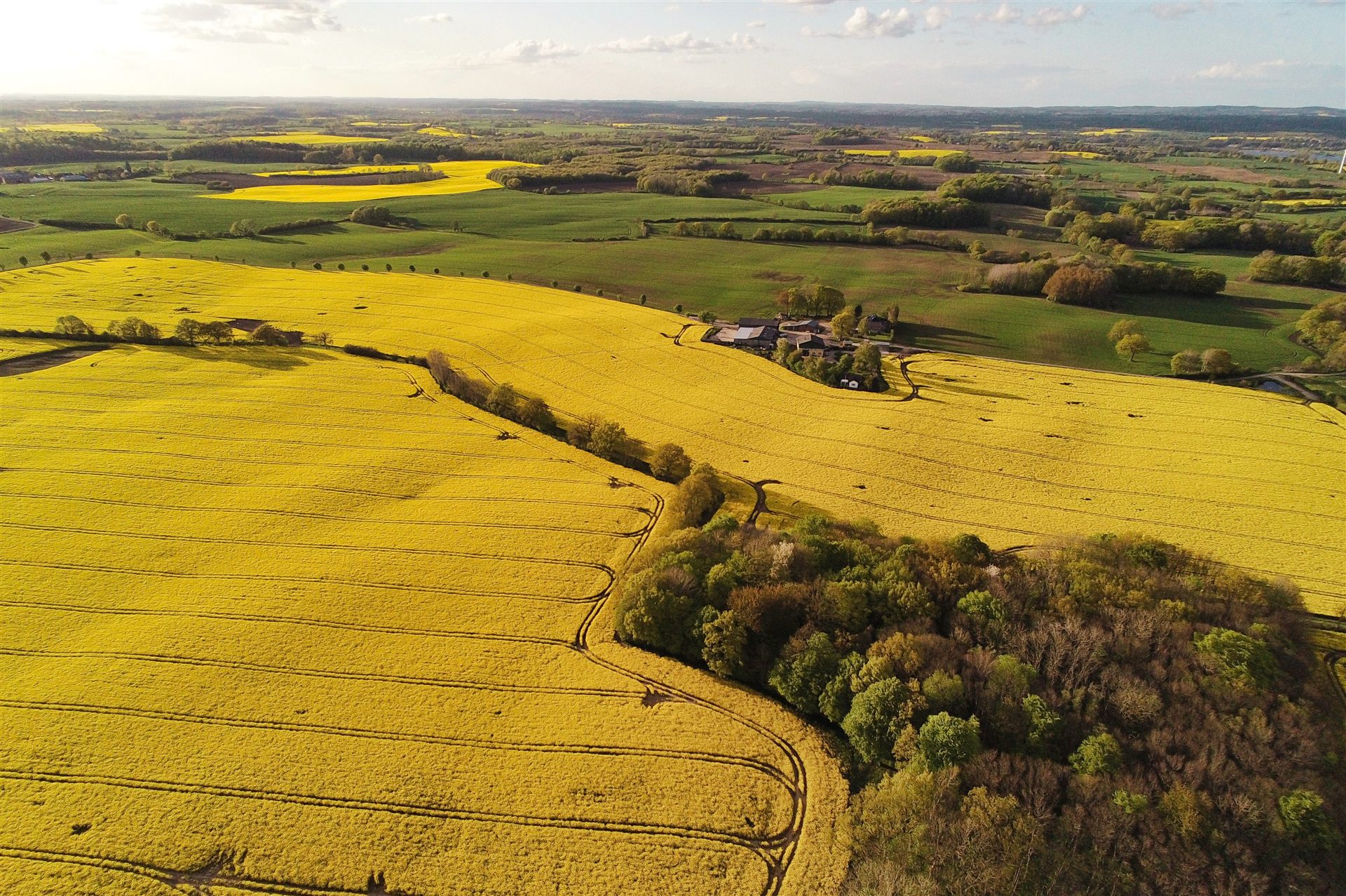 Aerial drone view over New Zealand farmland
