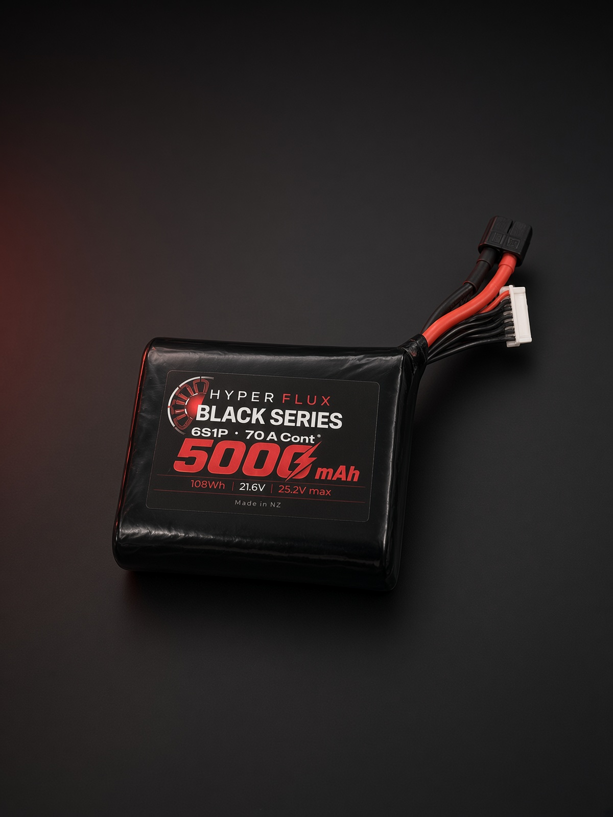Hyperflux 6S1P Black Series 5000mAh Li-Ion FPV pack, made in NZ