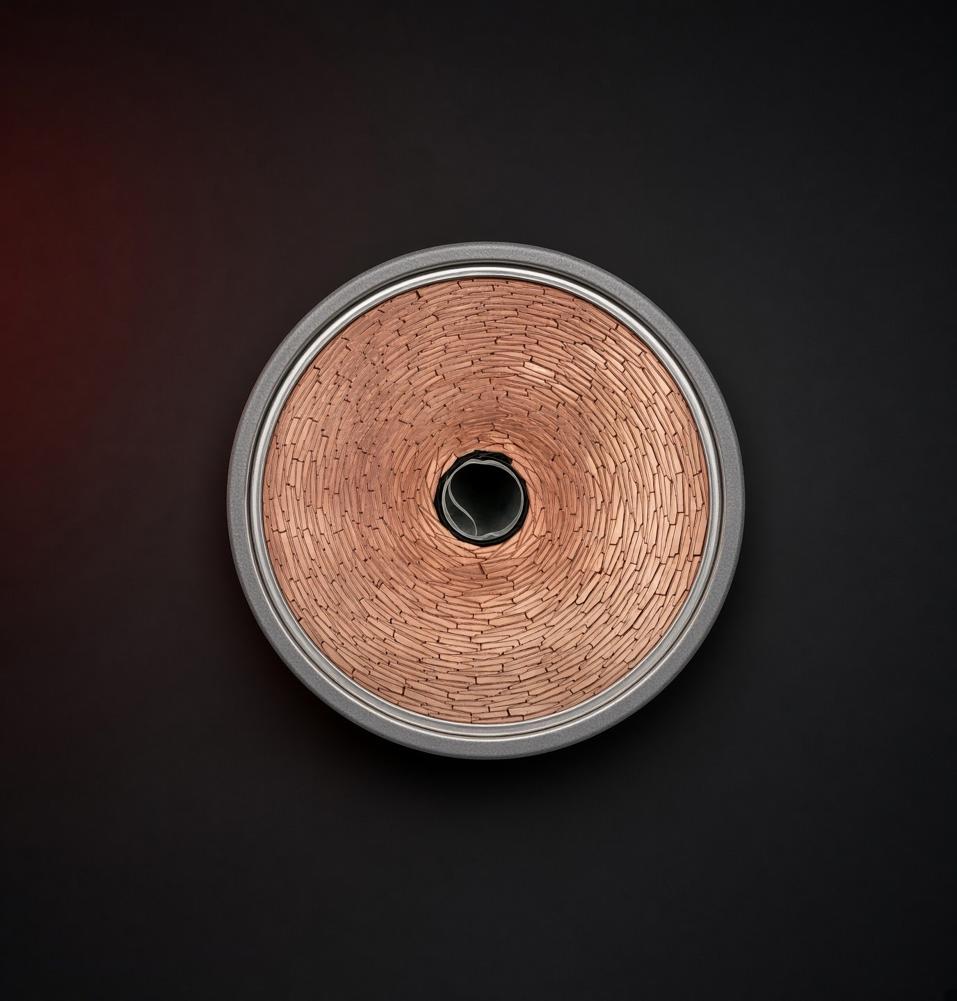 Tabless 21700 cell cross-section showing the copper current-collector stack